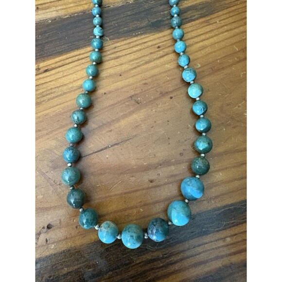 Vintage Faux Turquoise Blue Green Round Stone Bead Necklace 18” Southwest Navajo - Picture 3 of 10